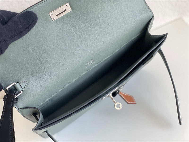 Side view of clean-lined structured handbag