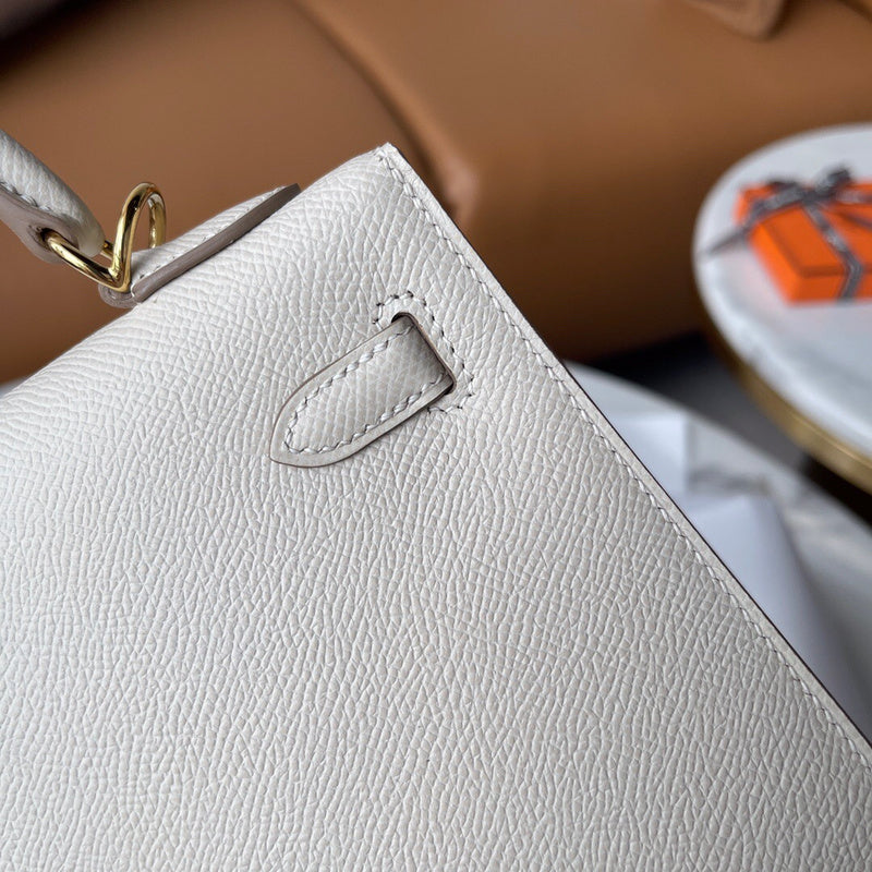 Side view of understated structured handbag