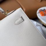 Side view of understated structured handbag