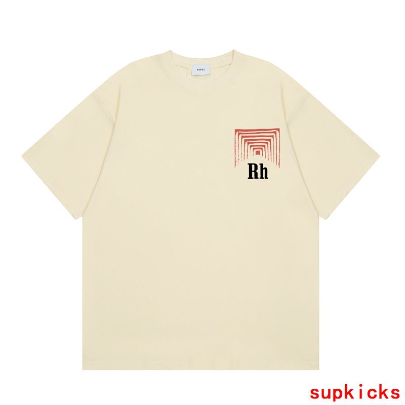 Close-up detail shot of Rhude luxury clothing with monogram-inspired silhouette