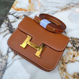 Side view of structured structured handbag