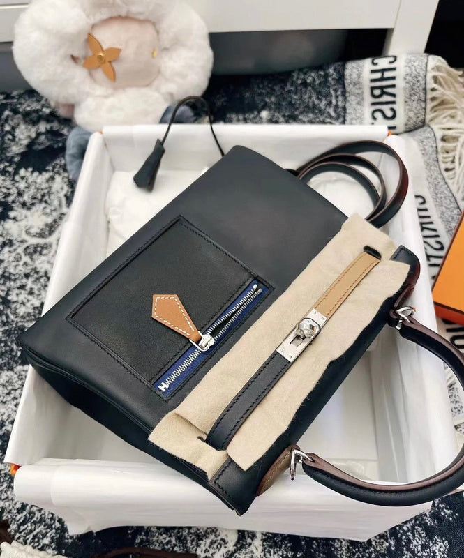 Side view of sophisticated structured handbag