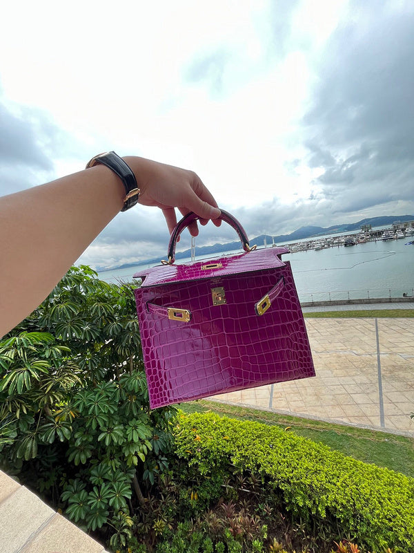 Side view of considered structured handbag