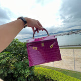 Side view of considered structured handbag
