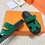 Hermès Grey Flat Thong Sandals - Close-Up Texture View