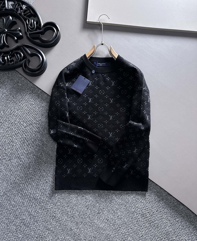 Full styled look of Louis Vuitton luxury clothing with logo-detail design