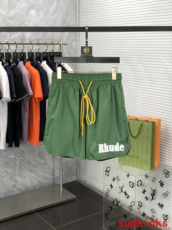 Front view of Rhude luxury clothing with label-forward styling