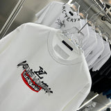 Close-up detail shot of Louis Vuitton cotton t-shirt with monogram-inspired silhouette