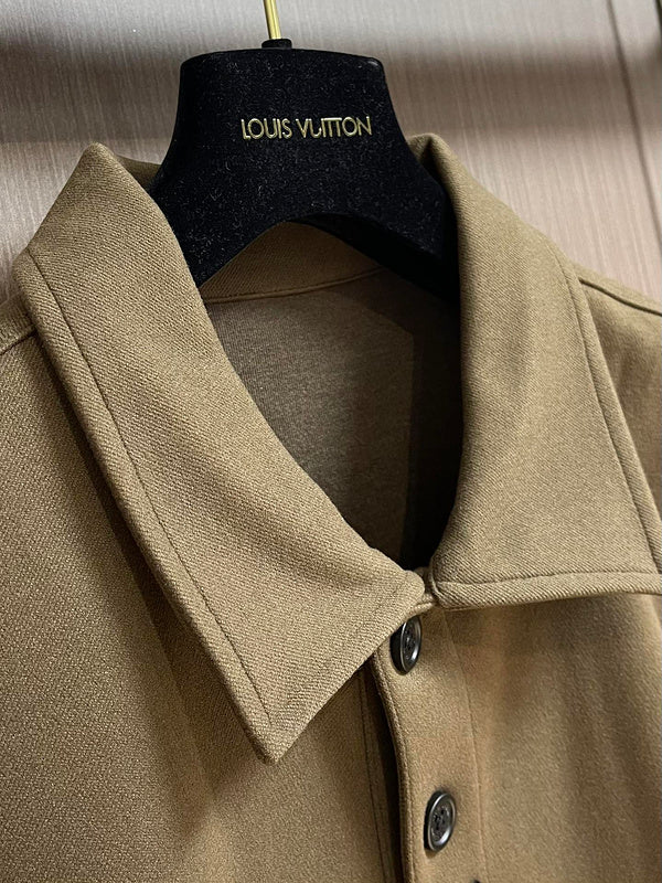 Front view of Louis Vuitton luxury clothing with signature branding