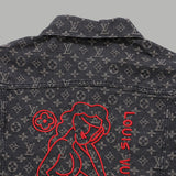Flat lay presentation of Louis Vuitton luxury clothing with signature branding