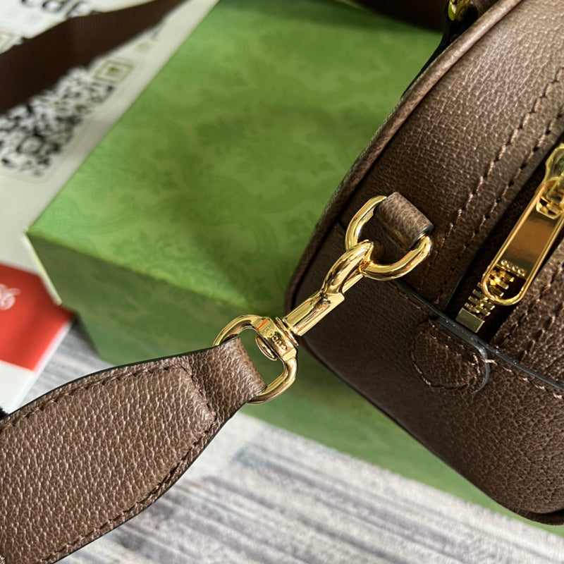 Side view of streamlined structured handbag