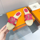 Hermès Beige Espadrille Wedge Sandals - Heel Detail View