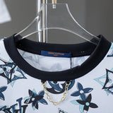Close-up detail shot of Louis Vuitton cotton t-shirt with logo-detail design