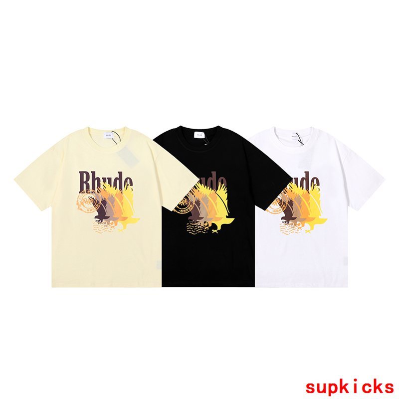 Front view of Rhude luxury clothing with streetwear-inspired cut