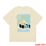 Front view of Rhude luxury clothing with tailored silhouette