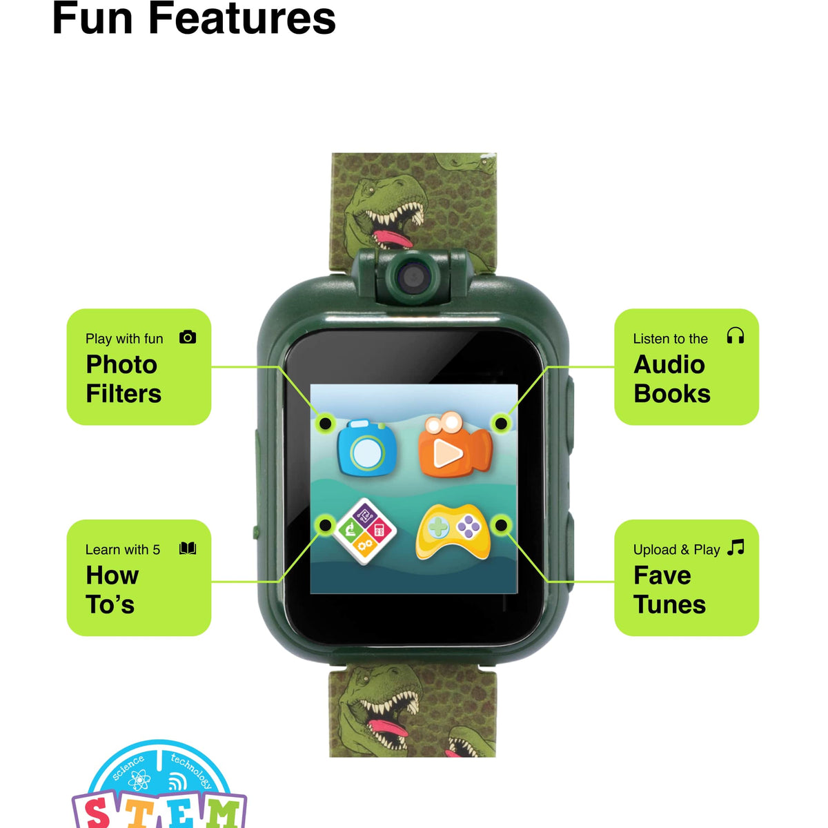 Close-up detail view of PlayZoom unisex green watch