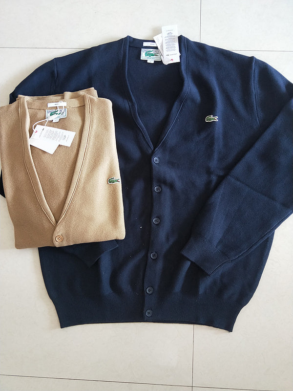 Close-up detail shot of Lacoste luxury clothing with monogram-inspired silhouette