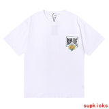 Front view of Rhude luxury clothing with monogram-inspired silhouette