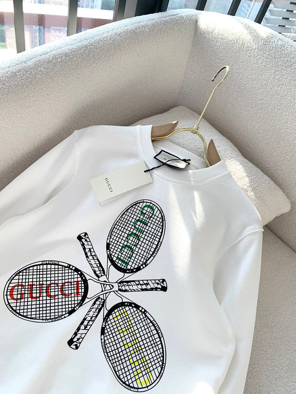 Front view of Gucci luxury clothing with monogram-inspired silhouette