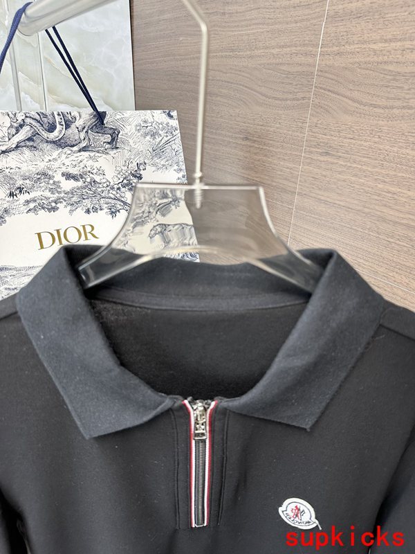 Side profile of Moncler luxury clothing with tailored silhouette