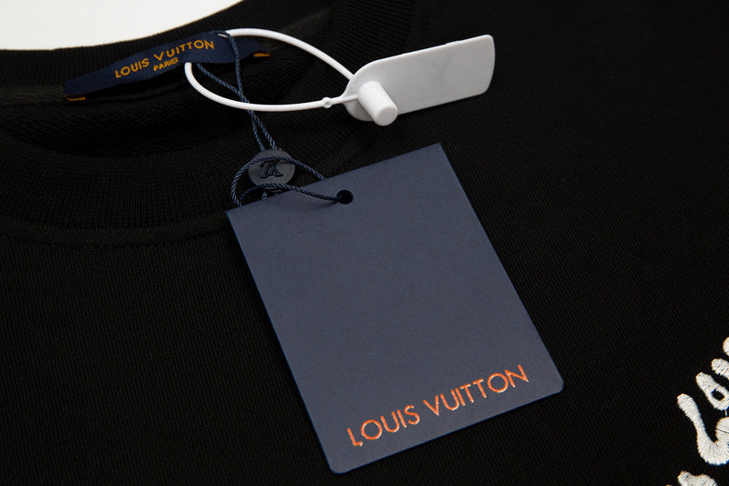 Side profile of Louis Vuitton luxury clothing with signature branding