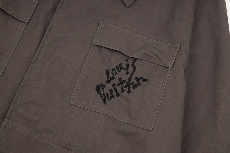 Front view of Louis Vuitton luxury clothing with contemporary cut