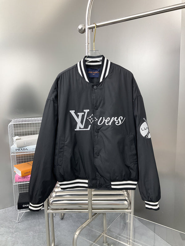 Back view of Louis Vuitton luxury clothing with label-forward styling