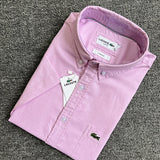 Close-up detail shot of Lacoste luxury clothing with logo-detail design