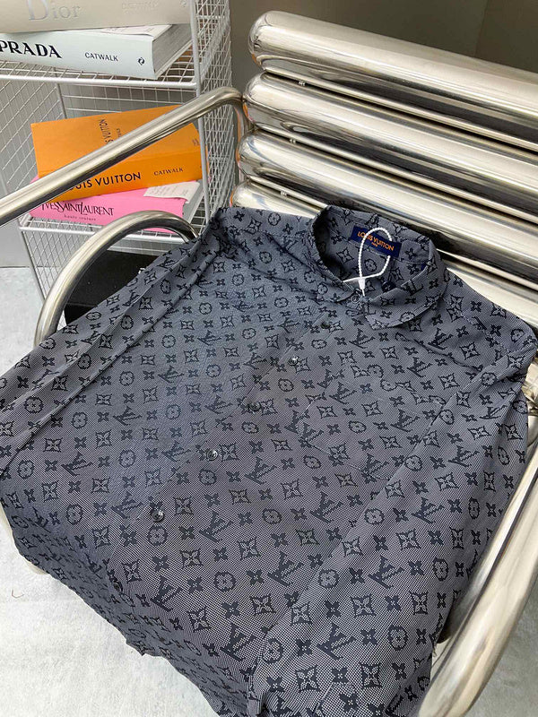 Side profile of Louis Vuitton luxury clothing with label-forward styling