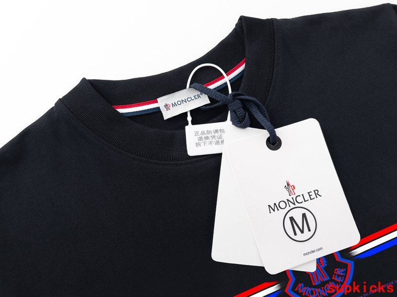 Side profile of Moncler luxury clothing with logo-detail design