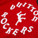 Flat lay presentation of Louis Vuitton luxury clothing with logo-detail design