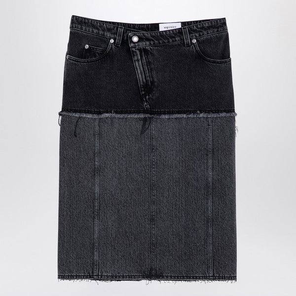 Alexander McQueen Skirts? Alexander Mcqueen Two-Tone Black Denim Skirt Women Chic Everyday Designer Skirt