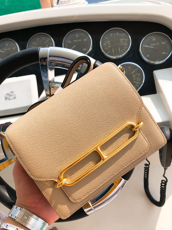 Understated bag shown from front angle