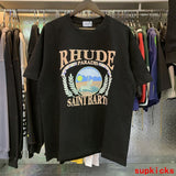 Back view of Rhude luxury clothing with tailored silhouette