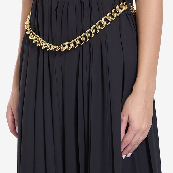 Balenciaga Skirts? BALENCIAGA High-Waisted Pleated Skirt with Chain Detail - Ankle Length Chic Everyday Designer Skirt