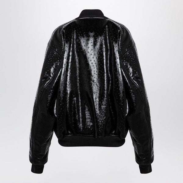 Balenciaga Jackets? BALENCIAGA Ostrich-Effect Lambskin Leather Bomber Jacket - Women Luxury Designer Outerwear Jacket