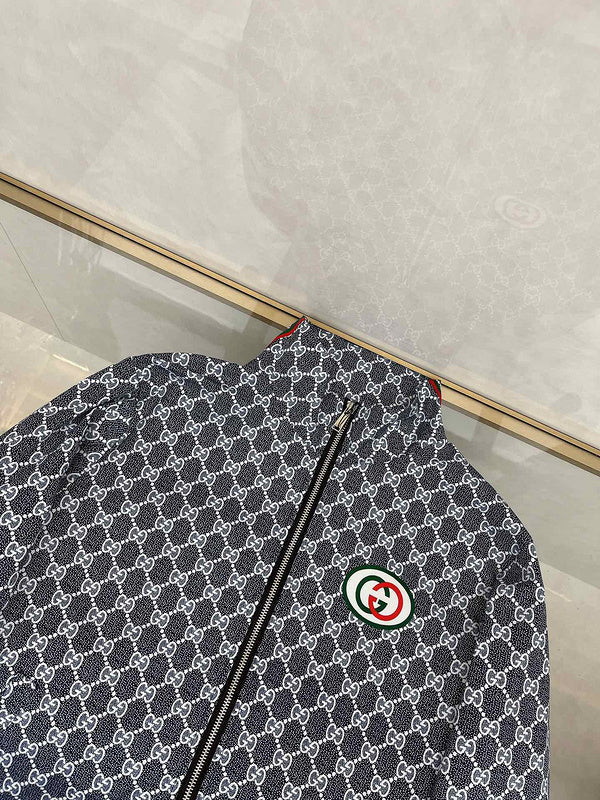 Side profile of Gucci luxury clothing with logo-detail design