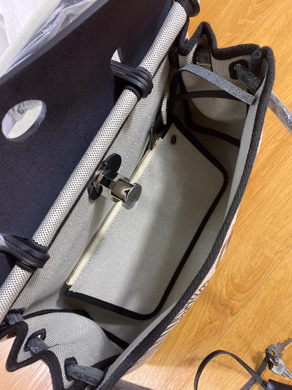 Understated bag shown from front angle