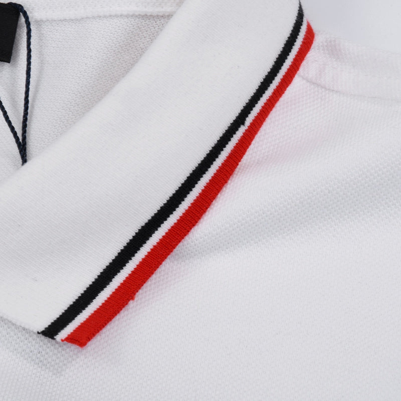 Close-up detail shot of Polo cotton polo shirt with signature branding