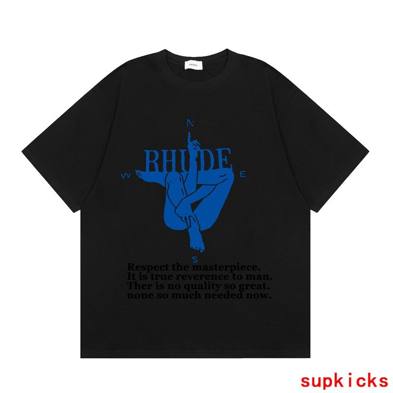 Close-up detail shot of Rhude luxury clothing with logo-detail design