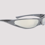 Close-up of Balenciaga sunglasses hardware and fine stitching