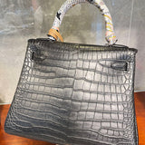 Side view of contemporary structured handbag