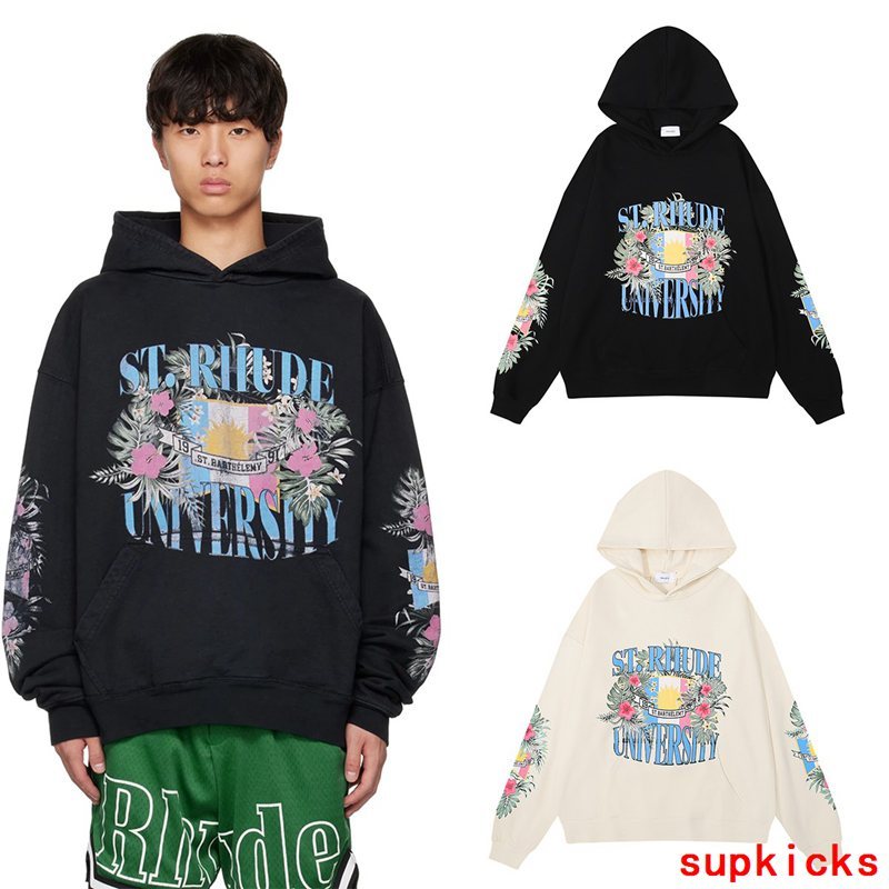 Back view of Rhude luxury clothing with signature branding