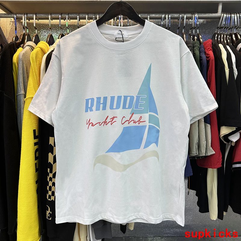 Side profile of Rhude luxury clothing with relaxed-fit cut