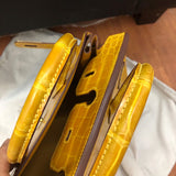 Side view of understated structured handbag