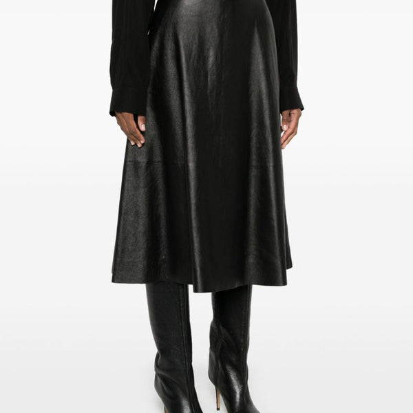Balenciaga Skirts? BALENCIAGA Flared Leather Skirt - High Waist Design Elegant Designer Casual Skirt