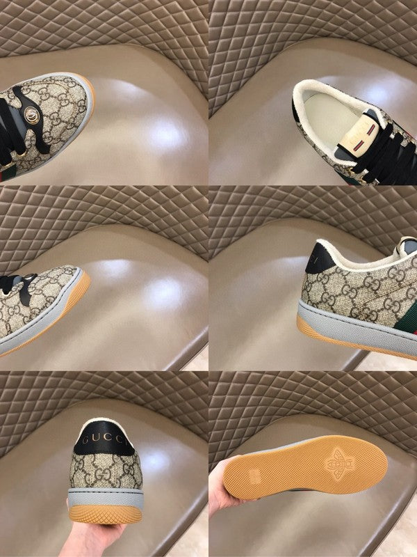 Side profile of Gucci soft grey sneakers chunky sole construction
