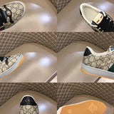 Side profile of Gucci soft grey sneakers chunky sole construction