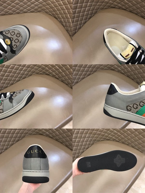 Side profile of Gucci tonal black sneakers padded collar comfort