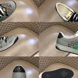 Side profile of Gucci tonal black sneakers padded collar comfort